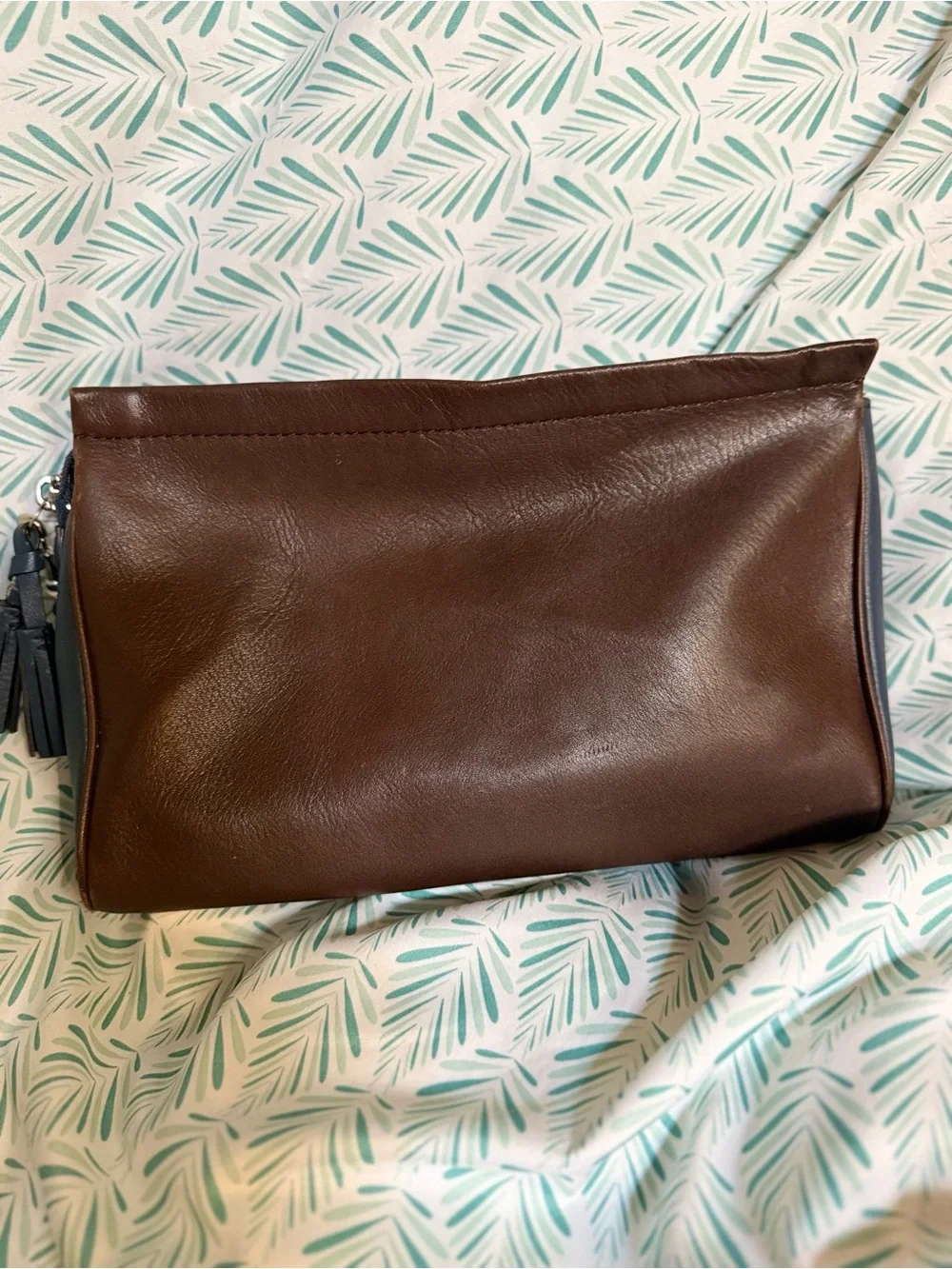 Coach Two-Tone Blue and Brown Leather Wristlet Clutch